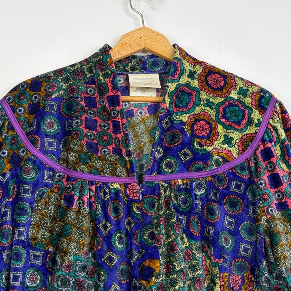 Vintage Robe Womens Large Purple Gold Green Velour Lounger Mandala Psychedelic - Picture 3 of 14